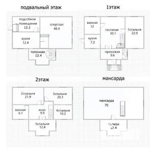 Коттедж 236м², 3-этажный, участок 6 сот.  