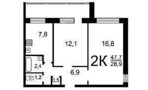 2-к квартира, на длительный срок, 47м2, 8/10 этаж