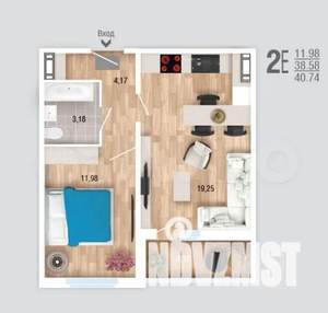 2-к квартира, на длительный срок, 40м2, 10/10 этаж