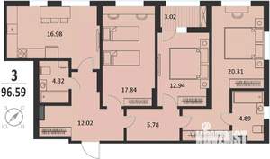 3-к квартира, вторичка, 97м2, 2/16 этаж