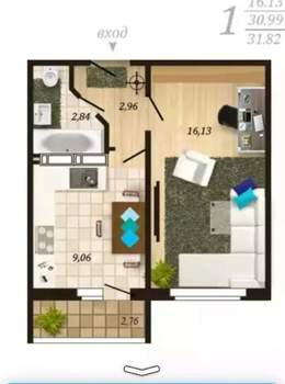 1-к квартира, вторичка, 31м2, 8/10 этаж