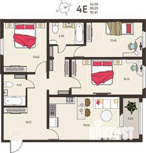 3-к квартира, вторичка, 92м2, 12/18 этаж