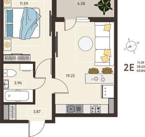 1-к квартира, вторичка, 41м2, 17/18 этаж