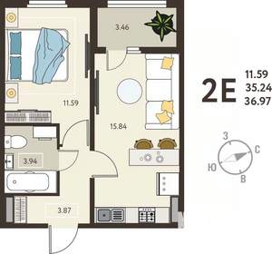 1-к квартира, вторичка, 37м2, 18/18 этаж
