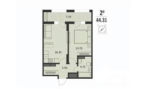 1-к квартира, строящийся дом, 44м2, 11/16 этаж