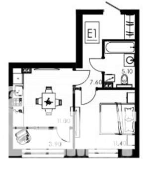 1-к квартира, вторичка, 39м2, 7/15 этаж