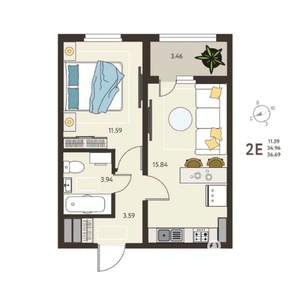 Студия квартира, вторичка, 37м2, 18/18 этаж