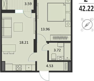 1-к квартира, вторичка, 42м2, 10/16 этаж