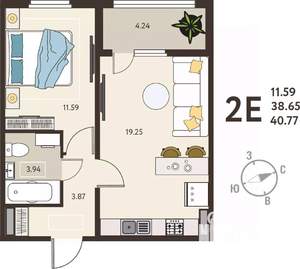 1-к квартира, вторичка, 41м2, 18/18 этаж