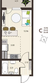Студия квартира, вторичка, 27м2, 5/18 этаж