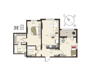 3-к квартира, вторичка, 69м2, 18/18 этаж