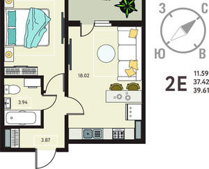 1-к квартира, вторичка, 40м2, 8/18 этаж
