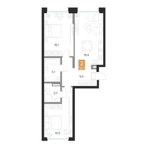 2-к квартира, вторичка, 68м2, 2/16 этаж