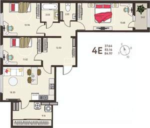 3-к квартира, вторичка, 85м2, 18/18 этаж