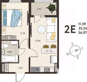 1-к квартира, вторичка, 37м2, 5/18 этаж