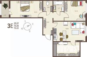 2-к квартира, вторичка, 75м2, 4/17 этаж