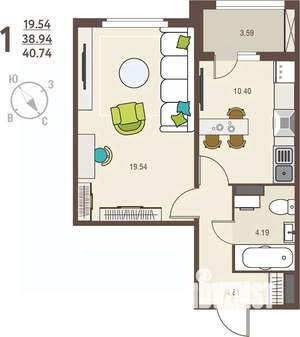 1-к квартира, вторичка, 41м2, 4/17 этаж