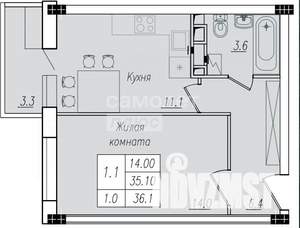 1-к квартира, сданный дом, 36м2, 1/10 этаж