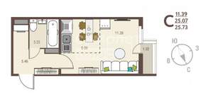 Студия квартира, вторичка, 26м2, 8/17 этаж