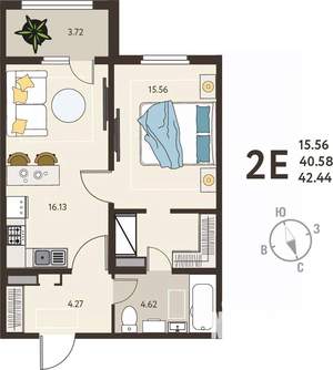 1-к квартира, вторичка, 42м2, 14/18 этаж