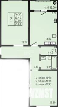 2-к квартира, вторичка, 65м2, 3/8 этаж