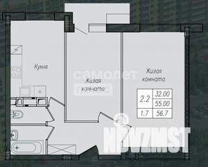 2-к квартира, сданный дом, 56м2, 2/10 этаж