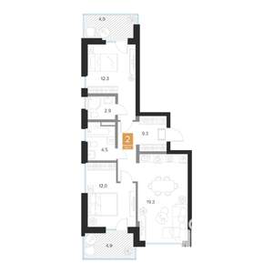 2-к квартира, вторичка, 65м2, 3/16 этаж