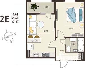 1-к квартира, вторичка, 44м2, 2/18 этаж