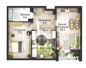 2-к квартира, вторичка, 69м2, 4/21 этаж