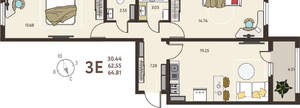 2-к квартира, вторичка, 65м2, 13/18 этаж