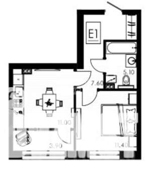 1-к квартира, вторичка, 39м2, 6/12 этаж