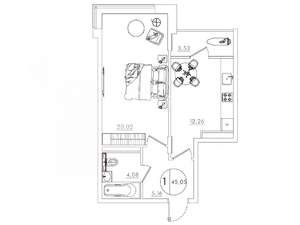 1-к квартира, вторичка, 46м2, 1/10 этаж