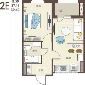 1-к квартира, вторичка, 40м2, 6/17 этаж