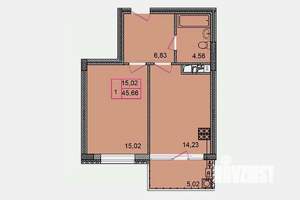 1-к квартира, строящийся дом, 46м2, 7/8 этаж