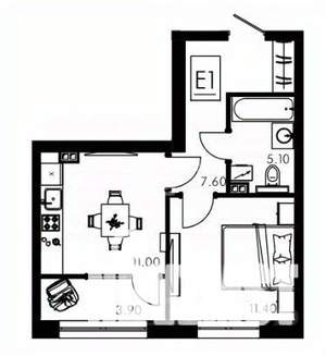 1-к квартира, вторичка, 39м2, 2/12 этаж