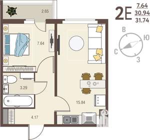 1-к квартира, вторичка, 32м2, 9/17 этаж