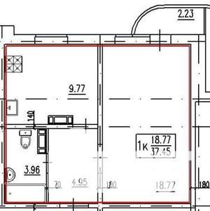 1-к квартира, вторичка, 38м2, 4/17 этаж