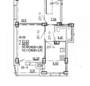 2-к квартира, вторичка, 52м2, 3/10 этаж