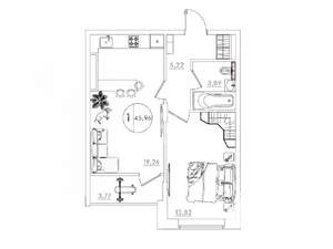 1-к квартира, вторичка, 46м2, 1/10 этаж