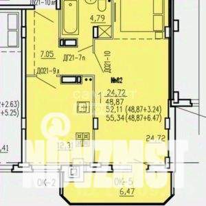 1-к квартира, сданный дом, 56м2, 1/10 этаж
