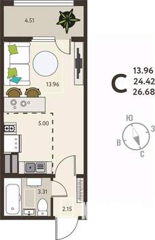 Студия квартира, вторичка, 27м2, 6/18 этаж
