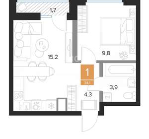 1-к квартира, вторичка, 34м2, 2/16 этаж