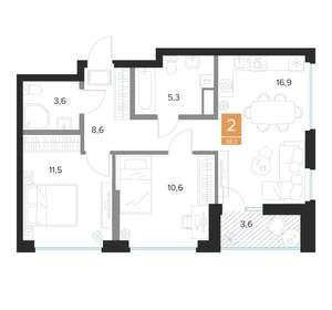 2-к квартира, вторичка, 58м2, 4/16 этаж