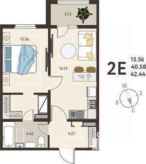 1-к квартира, вторичка, 42м2, 13/18 этаж