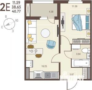 1-к квартира, вторичка, 41м2, 10/17 этаж