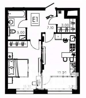 2-к квартира, вторичка, 47м2, 1/12 этаж