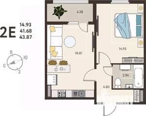 1-к квартира, вторичка, 44м2, 3/18 этаж