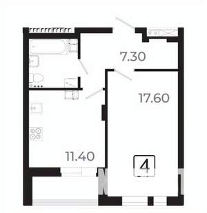 1-к квартира, строящийся дом, 42м2, 14/21 этаж