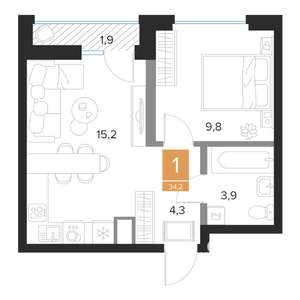 1-к квартира, вторичка, 34м2, 7/16 этаж