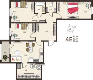 3-к квартира, вторичка, 90м2, 13/18 этаж